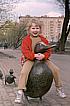 Lisa on the bronze duck