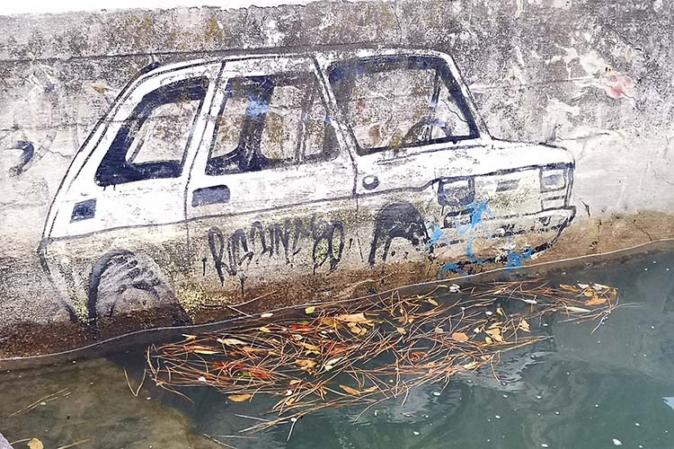 Граффити с машиной в воде